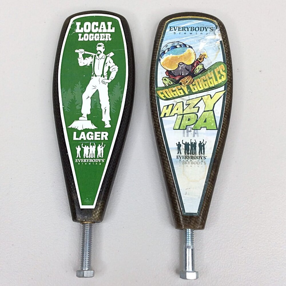 Lot of 2 Beer Tap Handles Everybodys Brewing Foggy Goggles Local Logger Hazy IPA